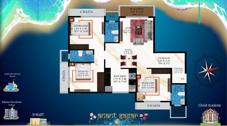 EV-23-Malibu-West-Floor-Plan-3-BHK